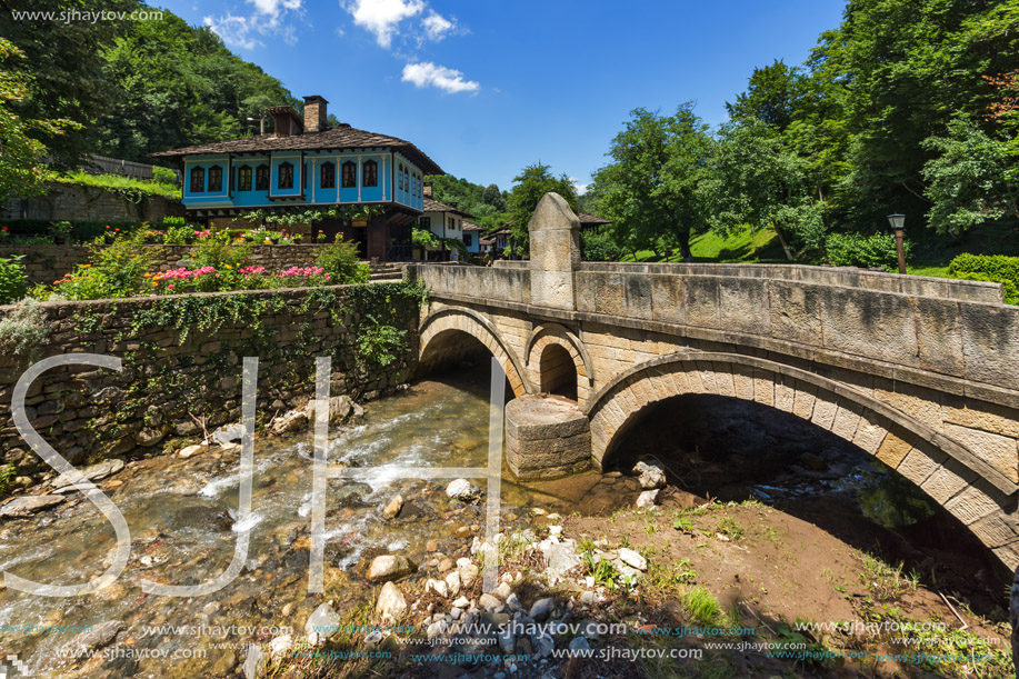 ETAR, GABROVO, BULGARIA- JULY 6, 2018: Old house in Architectural Ethnographic Complex Etar (Etara) near town of Gabrovo, Bulgaria