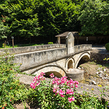 ETAR, GABROVO, BULGARIA- JULY 6, 2018: Old Stone bridge in Architectural Ethnographic Complex Etar (Etara) near town of Gabrovo, Bulgaria