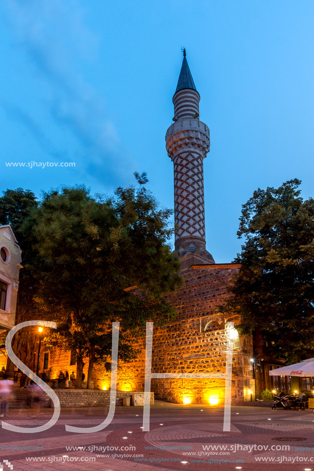 PLOVDIV, BULGARIA - AUGUST 22,  2017: Amazing night photo of Dzhumaya Mosque in city of Plovdiv, Bulgaria
