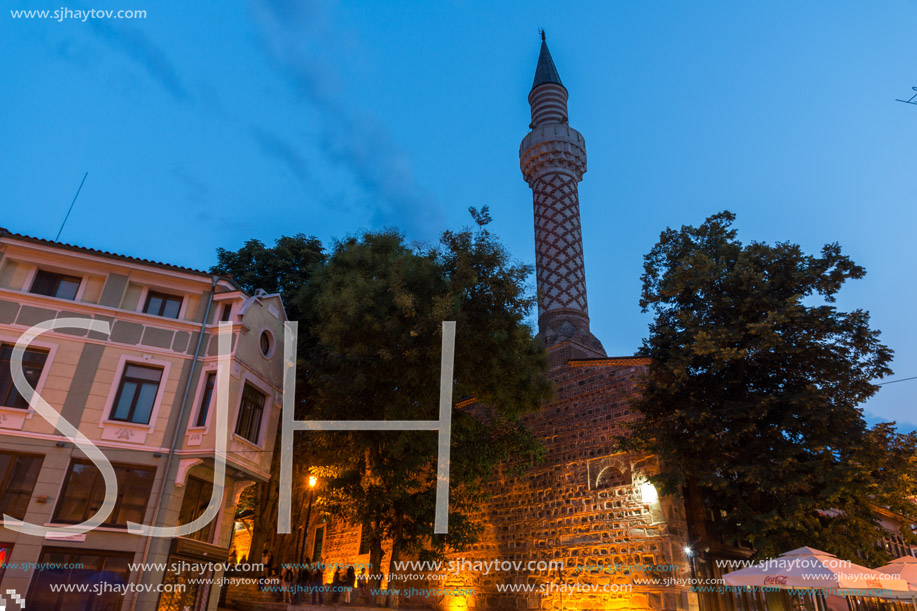 PLOVDIV, BULGARIA - AUGUST 22,  2017: Amazing night photo of Dzhumaya Mosque in city of Plovdiv, Bulgaria