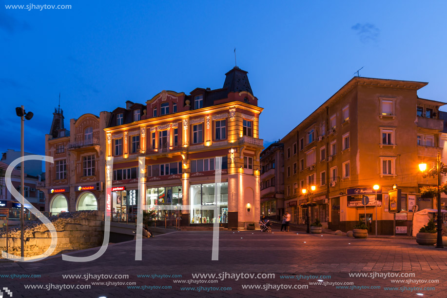 PLOVDIV, BULGARIA - AUGUST 22,  2017: Night photo of Knyaz Alexander I street in city of Plovdiv, Bulgaria