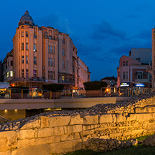 PLOVDIV, BULGARIA - AUGUST 22,  2017: Night photo of Knyaz Alexander I street in city of Plovdiv, Bulgaria