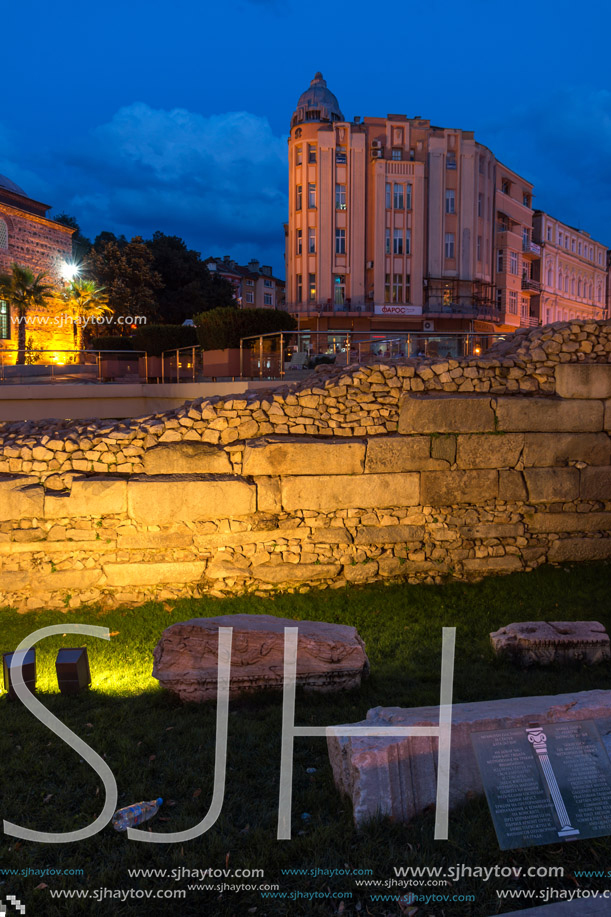 PLOVDIV, BULGARIA - AUGUST 22,  2017: Night photo of Knyaz Alexander I street in city of Plovdiv, Bulgaria