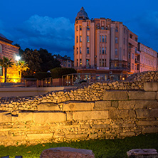 PLOVDIV, BULGARIA - AUGUST 22,  2017: Night photo of Knyaz Alexander I street in city of Plovdiv, Bulgaria