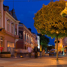 PLOVDIV, BULGARIA - AUGUST 22,  2017: Night photo of Knyaz Alexander I street in city of Plovdiv, Bulgaria