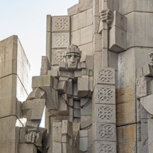 SHUMEN, BULGARIA - APRIL 10, 2017:   Sunset view of Founders of the Bulgarian State Monument near Town of Shumen, Bulgaria