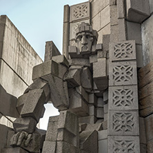 SHUMEN, BULGARIA - APRIL 10, 2017:   Sunset view of Founders of the Bulgarian State Monument near Town of Shumen, Bulgaria