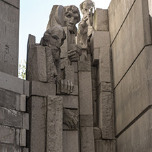 SHUMEN, BULGARIA - APRIL 10, 2017:   Sunset view of Founders of the Bulgarian State Monument near Town of Shumen, Bulgaria