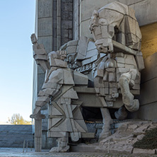 SHUMEN, BULGARIA - APRIL 10, 2017:   Sunset view of Founders of the Bulgarian State Monument near Town of Shumen, Bulgaria