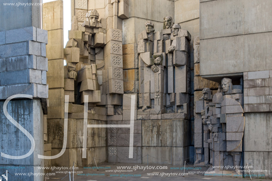 SHUMEN, BULGARIA - APRIL 10, 2017:   Sunset view of Founders of the Bulgarian State Monument near Town of Shumen, Bulgaria