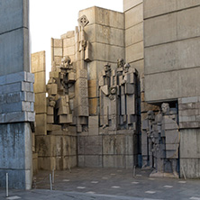 SHUMEN, BULGARIA - APRIL 10, 2017:   Sunset view of Founders of the Bulgarian State Monument near Town of Shumen, Bulgaria