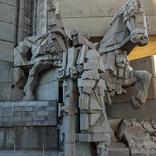 SHUMEN, BULGARIA - APRIL 10, 2017:   Sunset view of Founders of the Bulgarian State Monument near Town of Shumen, Bulgaria