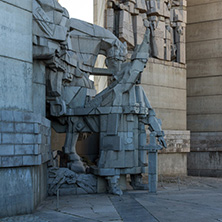 SHUMEN, BULGARIA - APRIL 10, 2017:   Sunset view of Founders of the Bulgarian State Monument near Town of Shumen, Bulgaria