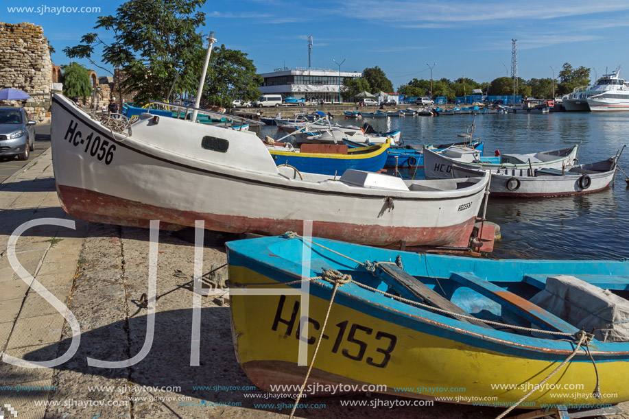 NESSEBAR, BULGARIA - AUGUST 12, 2018: Panorama of Port and old town of Nessebar, Burgas Region, Bulgaria