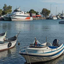 NESSEBAR, BULGARIA - AUGUST 12, 2018: Panorama of Port and old town of Nessebar, Burgas Region, Bulgaria