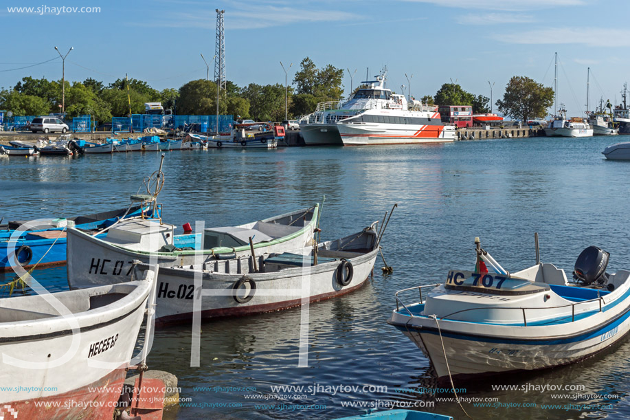 NESSEBAR, BULGARIA - AUGUST 12, 2018: Panorama of Port and old town of Nessebar, Burgas Region, Bulgaria