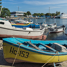 NESSEBAR, BULGARIA - AUGUST 12, 2018: Panorama of Port and old town of Nessebar, Burgas Region, Bulgaria