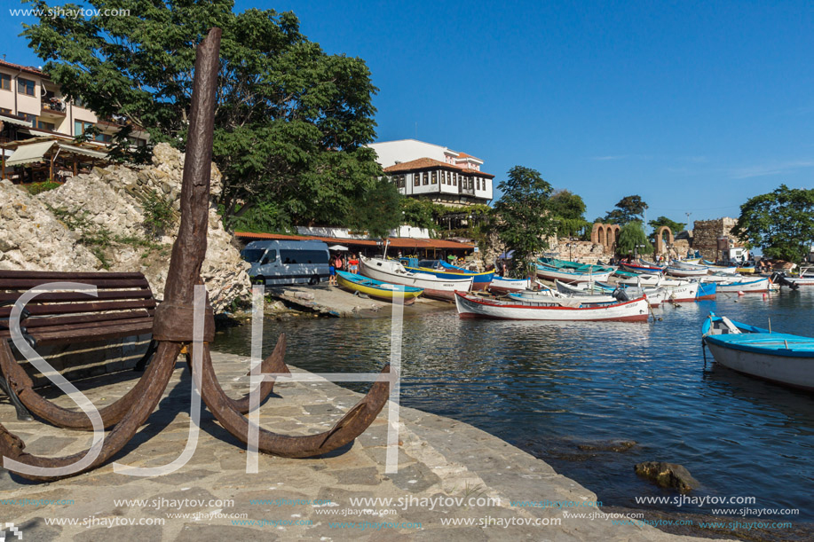 NESSEBAR, BULGARIA - AUGUST 12, 2018: Panorama of Port and old town of Nessebar, Burgas Region, Bulgaria