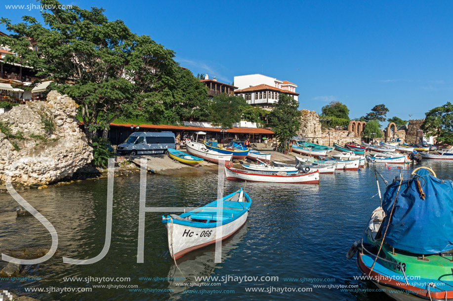 NESSEBAR, BULGARIA - AUGUST 12, 2018: Panorama of Port and old town of Nessebar, Burgas Region, Bulgaria