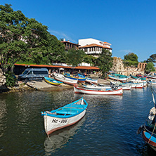 NESSEBAR, BULGARIA - AUGUST 12, 2018: Panorama of Port and old town of Nessebar, Burgas Region, Bulgaria