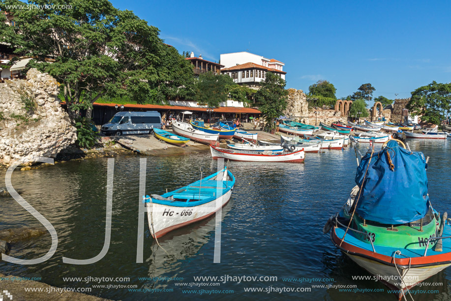 NESSEBAR, BULGARIA - AUGUST 12, 2018: Panorama of Port and old town of Nessebar, Burgas Region, Bulgaria