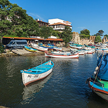 NESSEBAR, BULGARIA - AUGUST 12, 2018: Panorama of Port and old town of Nessebar, Burgas Region, Bulgaria