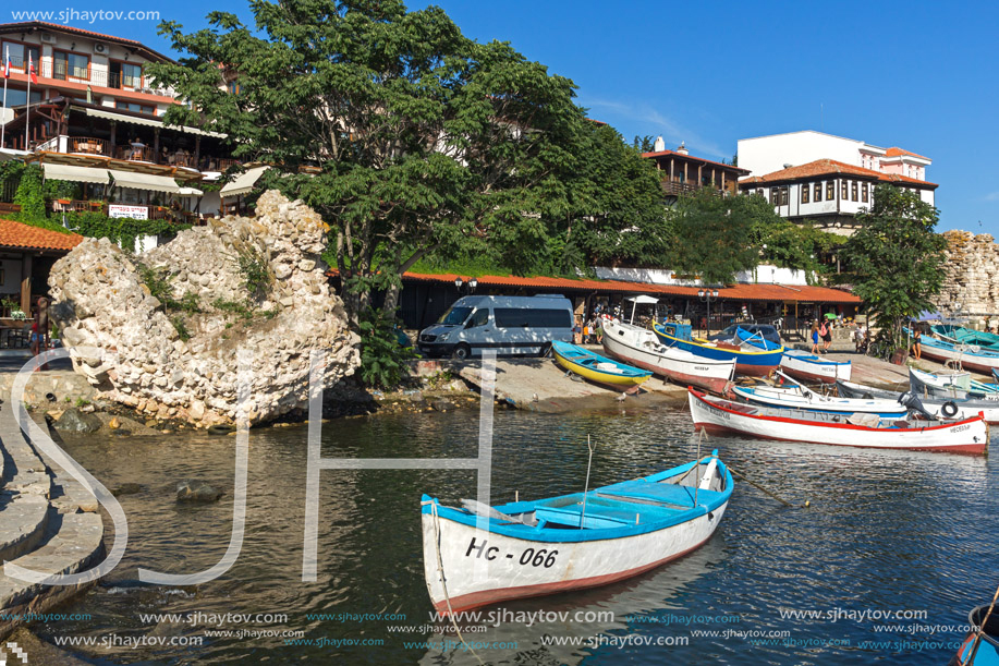 NESSEBAR, BULGARIA - AUGUST 12, 2018: Panorama of Port and old town of Nessebar, Burgas Region, Bulgaria