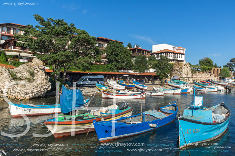 NESSEBAR, BULGARIA - AUGUST 12, 2018: Panorama of Port and old town of Nessebar, Burgas Region, Bulgaria