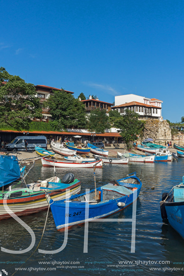 NESSEBAR, BULGARIA - AUGUST 12, 2018: Panorama of Port and old town of Nessebar, Burgas Region, Bulgaria