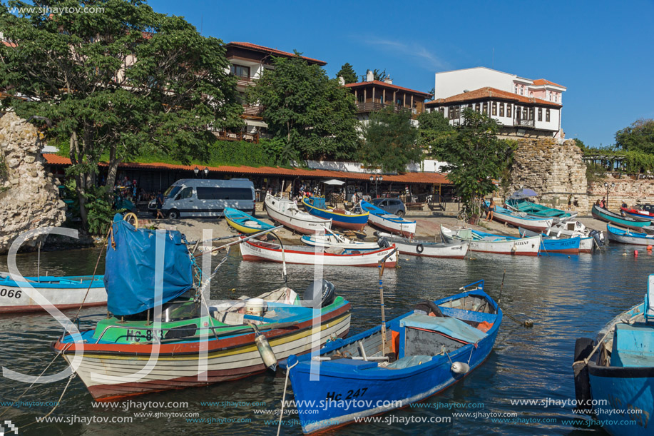 NESSEBAR, BULGARIA - AUGUST 12, 2018: Panorama of Port and old town of Nessebar, Burgas Region, Bulgaria