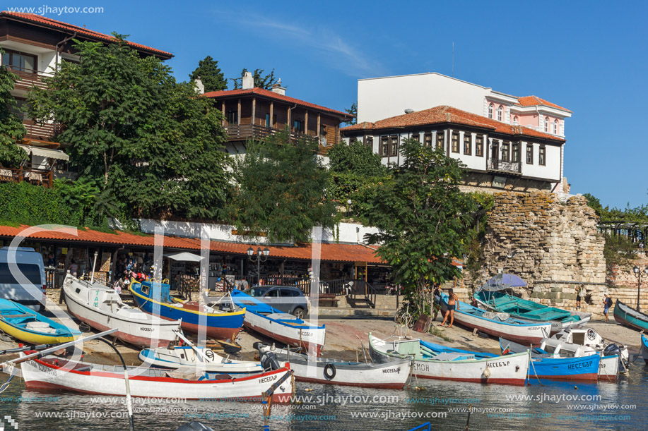 NESSEBAR, BULGARIA - AUGUST 12, 2018: Panorama of Port and old town of Nessebar, Burgas Region, Bulgaria