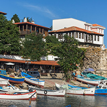 NESSEBAR, BULGARIA - AUGUST 12, 2018: Panorama of Port and old town of Nessebar, Burgas Region, Bulgaria