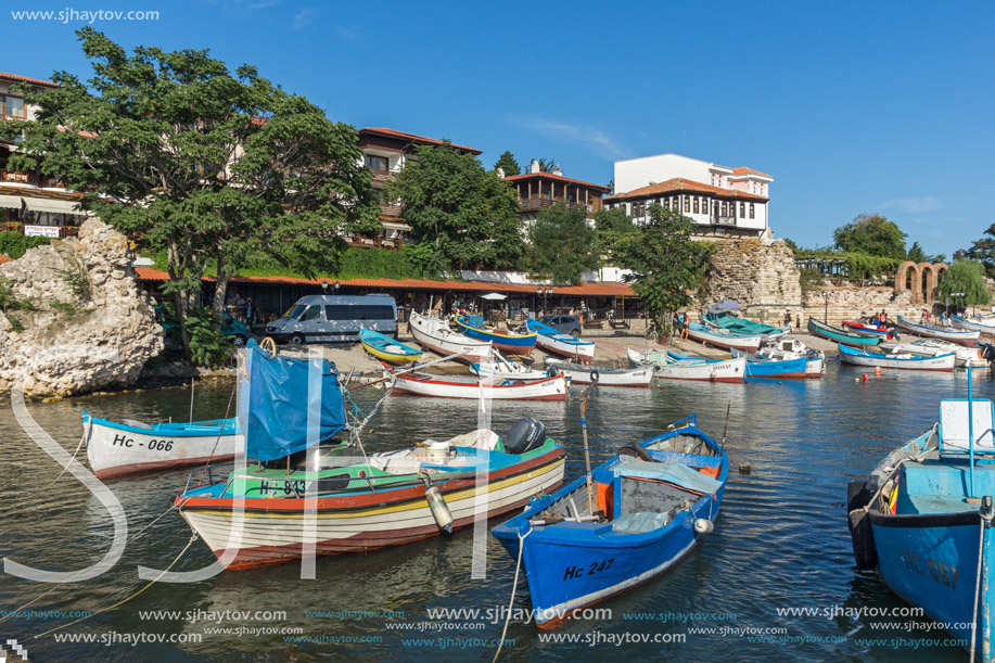 NESSEBAR, BULGARIA - AUGUST 12, 2018: Panorama of Port and old town of Nessebar, Burgas Region, Bulgaria