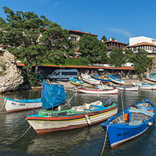 NESSEBAR, BULGARIA - AUGUST 12, 2018: Panorama of Port and old town of Nessebar, Burgas Region, Bulgaria