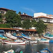 NESSEBAR, BULGARIA - AUGUST 12, 2018: Panorama of Port and old town of Nessebar, Burgas Region, Bulgaria