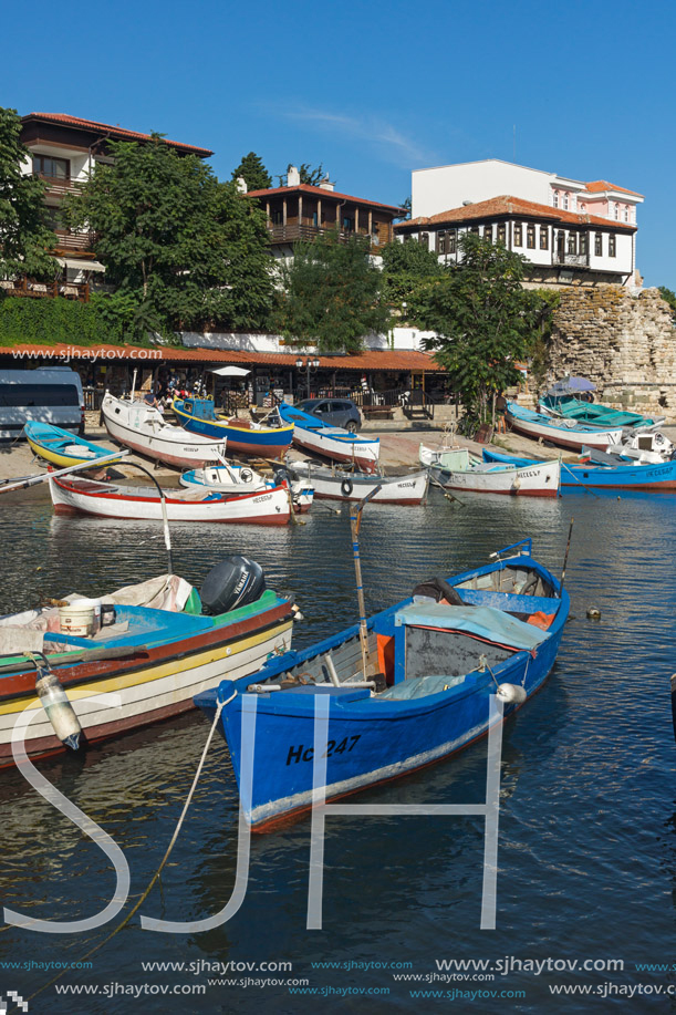 NESSEBAR, BULGARIA - AUGUST 12, 2018: Panorama of Port and old town of Nessebar, Burgas Region, Bulgaria