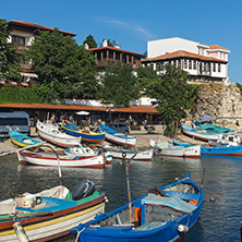 NESSEBAR, BULGARIA - AUGUST 12, 2018: Panorama of Port and old town of Nessebar, Burgas Region, Bulgaria