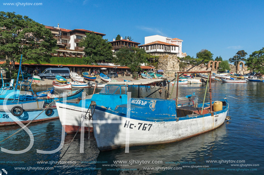 NESSEBAR, BULGARIA - AUGUST 12, 2018: Panorama of Port and old town of Nessebar, Burgas Region, Bulgaria