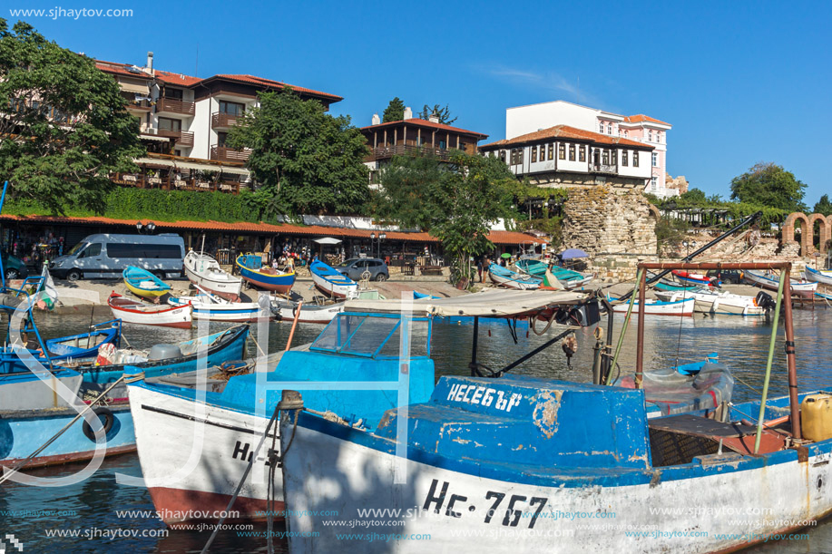 NESSEBAR, BULGARIA - AUGUST 12, 2018: Panorama of Port and old town of Nessebar, Burgas Region, Bulgaria