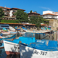 NESSEBAR, BULGARIA - AUGUST 12, 2018: Panorama of Port and old town of Nessebar, Burgas Region, Bulgaria