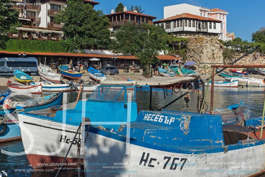 NESSEBAR, BULGARIA - AUGUST 12, 2018: Panorama of Port and old town of Nessebar, Burgas Region, Bulgaria