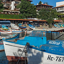 NESSEBAR, BULGARIA - AUGUST 12, 2018: Panorama of Port and old town of Nessebar, Burgas Region, Bulgaria