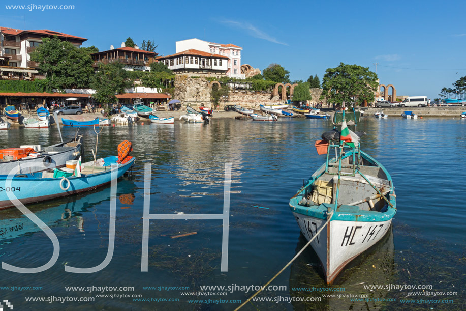 NESSEBAR, BULGARIA - AUGUST 12, 2018: Panorama of Port and old town of Nessebar, Burgas Region, Bulgaria