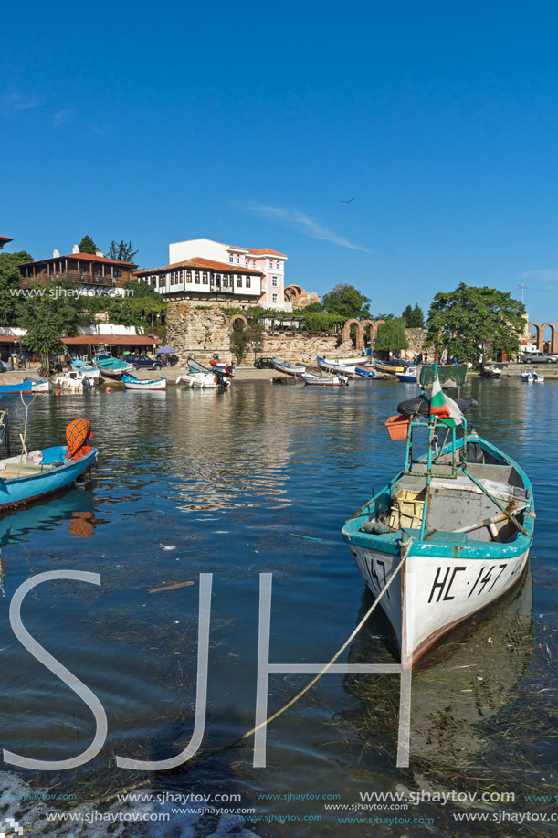 NESSEBAR, BULGARIA - AUGUST 12, 2018: Panorama of Port and old town of Nessebar, Burgas Region, Bulgaria