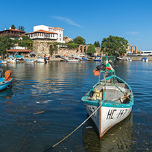 NESSEBAR, BULGARIA - AUGUST 12, 2018: Panorama of Port and old town of Nessebar, Burgas Region, Bulgaria