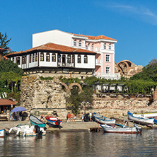 NESSEBAR, BULGARIA - AUGUST 12, 2018: Panorama of Port and old town of Nessebar, Burgas Region, Bulgaria