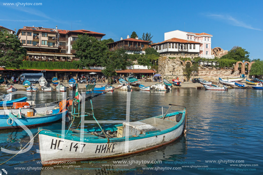 NESSEBAR, BULGARIA - AUGUST 12, 2018: Panorama of Port and old town of Nessebar, Burgas Region, Bulgaria