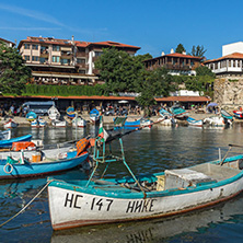 NESSEBAR, BULGARIA - AUGUST 12, 2018: Panorama of Port and old town of Nessebar, Burgas Region, Bulgaria