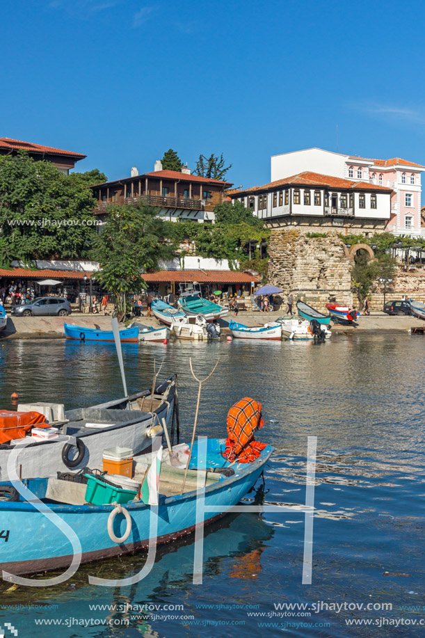 NESSEBAR, BULGARIA - AUGUST 12, 2018: Panorama of Port and old town of Nessebar, Burgas Region, Bulgaria