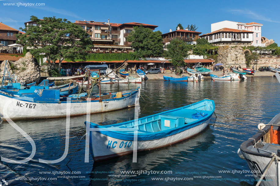 NESSEBAR, BULGARIA - AUGUST 12, 2018: Panorama of Port and old town of Nessebar, Burgas Region, Bulgaria